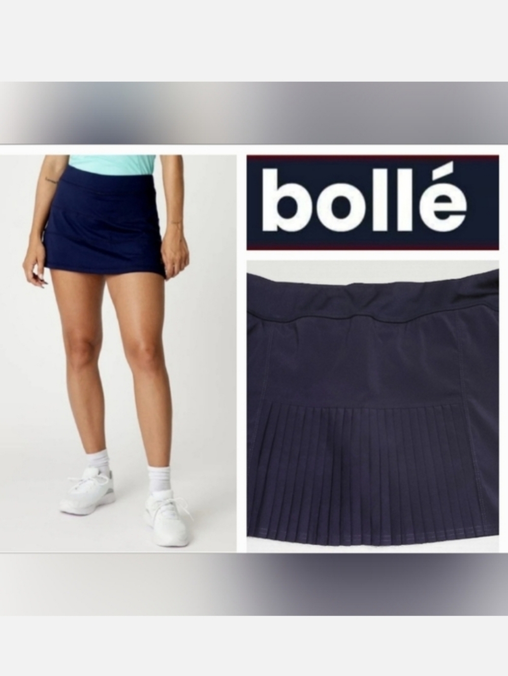 BOLLÈ Performance Tennis Skort Navy Blue Pleated Rear Panel Sz L Active